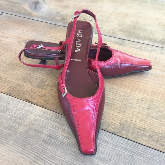 red kitten heel slingback shoes